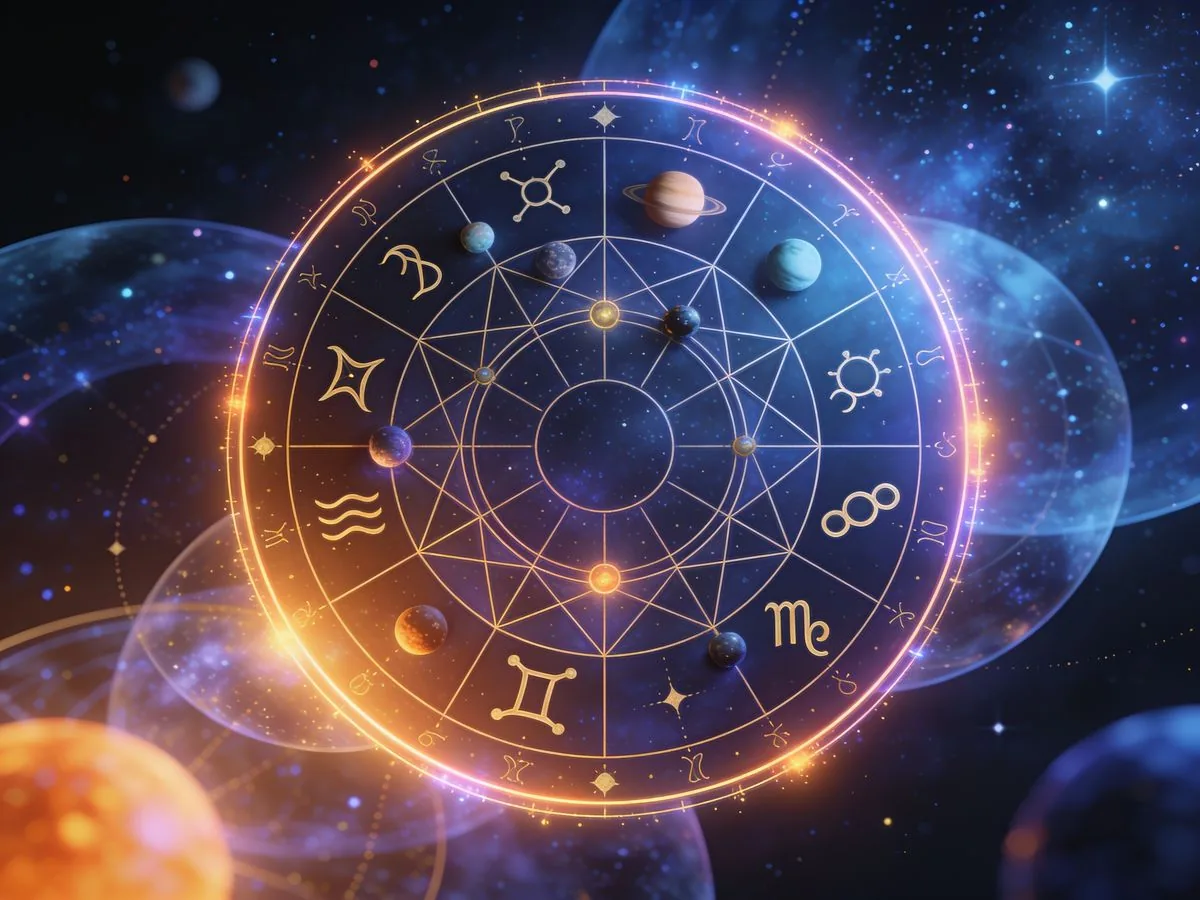 Sample birth chart with planetary placements and zodiac signs
